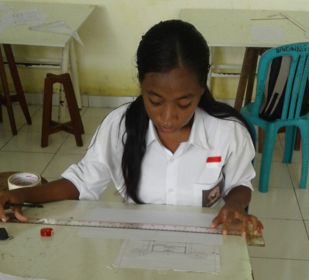 Rita is studying to be an architect at Siwa Lima St Joseph's Technical School in Langgur, Indonesia. MSC Missions, Missionaries of the Sacred Heart, missionary work in Indonesia, education in Indonesia, missionary work in Langgur, Siwa Lima St Joseph’s Technical School, St Joseph’s Technical School, St Yospeh’s Technical School